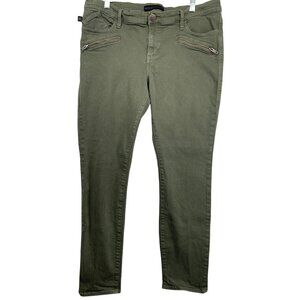 Rock & Republic Women Jean Sz 16 Green Skinny Moto Zip Pockets Grunge Streetwear